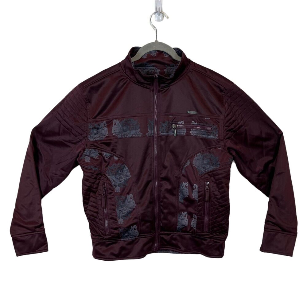 Caffeine Track Jacket Men's Full Zip Retro Paisley Plum Purple Blue Retro Street
